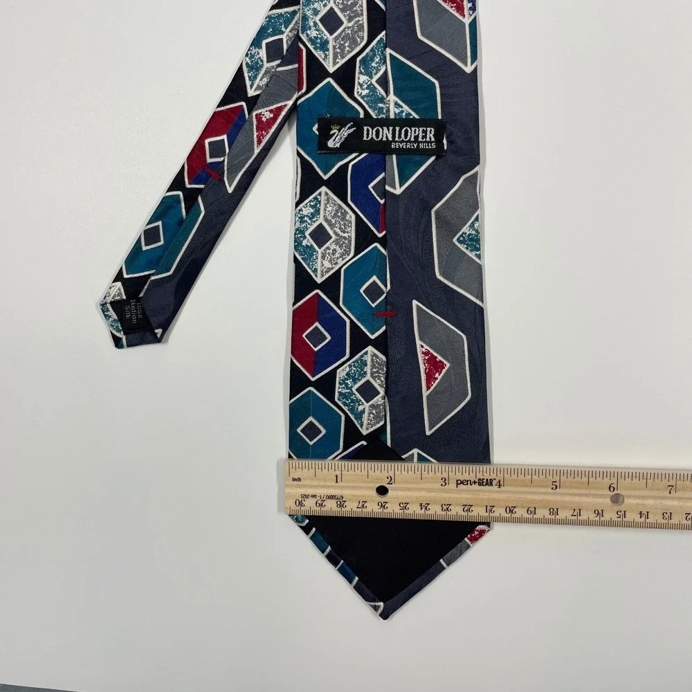 Don Loper Navy Blue Geometric Abstract Silk Necktie Mens One Size